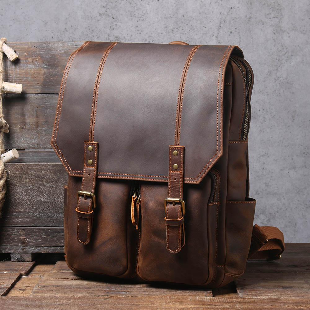 Brown Leather Rucksack BJORVIK 18L – Vintage Lederrucksack Unisex