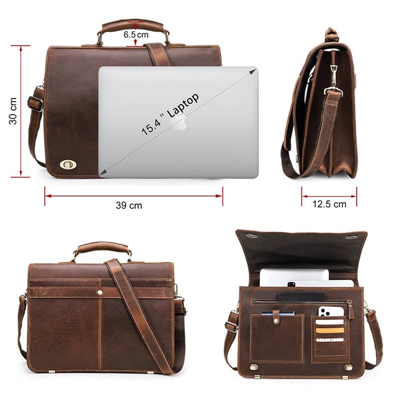Vintage Leder Aktentasche für 15,6" Laptop – robust & elegant
