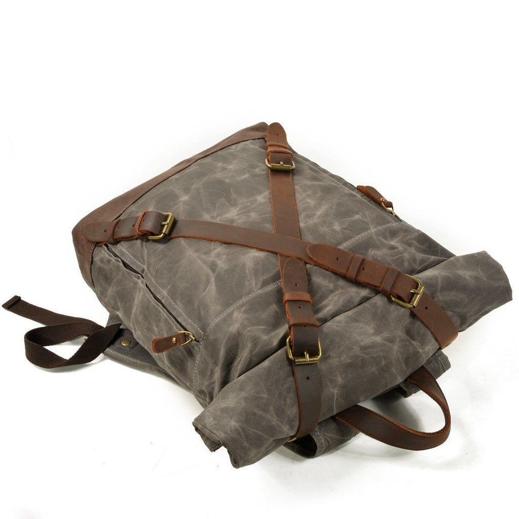 Vintage Rolltop Rucksack – Gewachstes Canvas & Lederdetails 20L