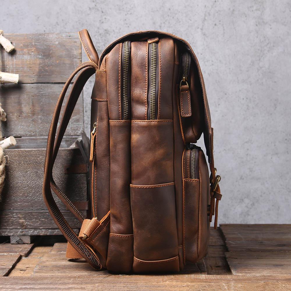 Brown Leather Rucksack BJORVIK 18L – Vintage Lederrucksack Unisex
