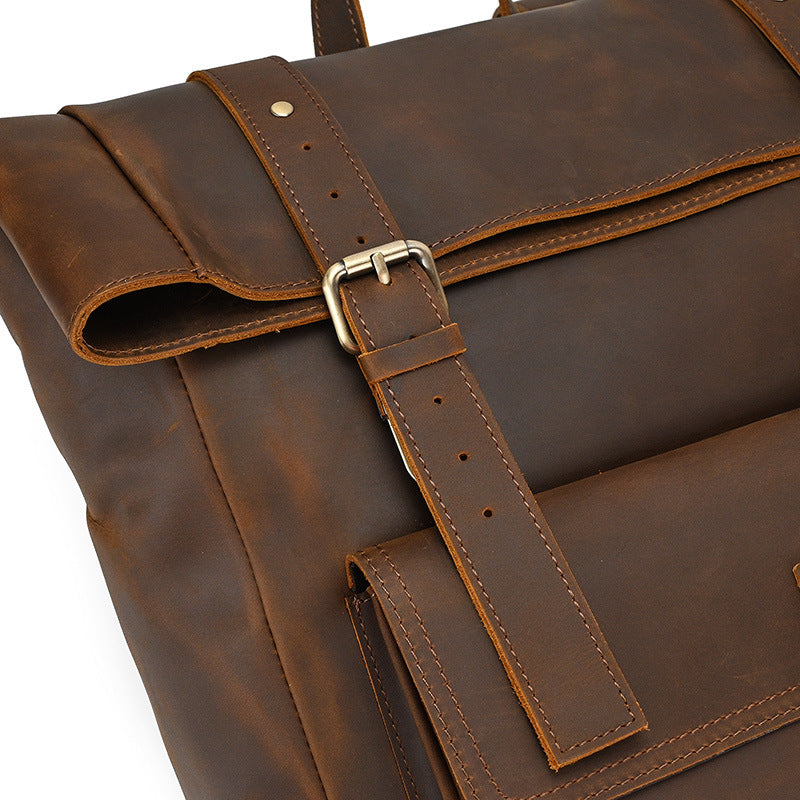 Rolltop Leder Rucksack 20L Indoro – Vintage Echtleder Backpack