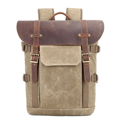 Waxed Canvas Rucksack – Retro Lederklappe & Schnallen, 20 L