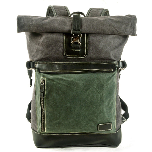 College Rucksack 17L aus Canvas & Leder – Vintage Schulrucksack LINDHOLM