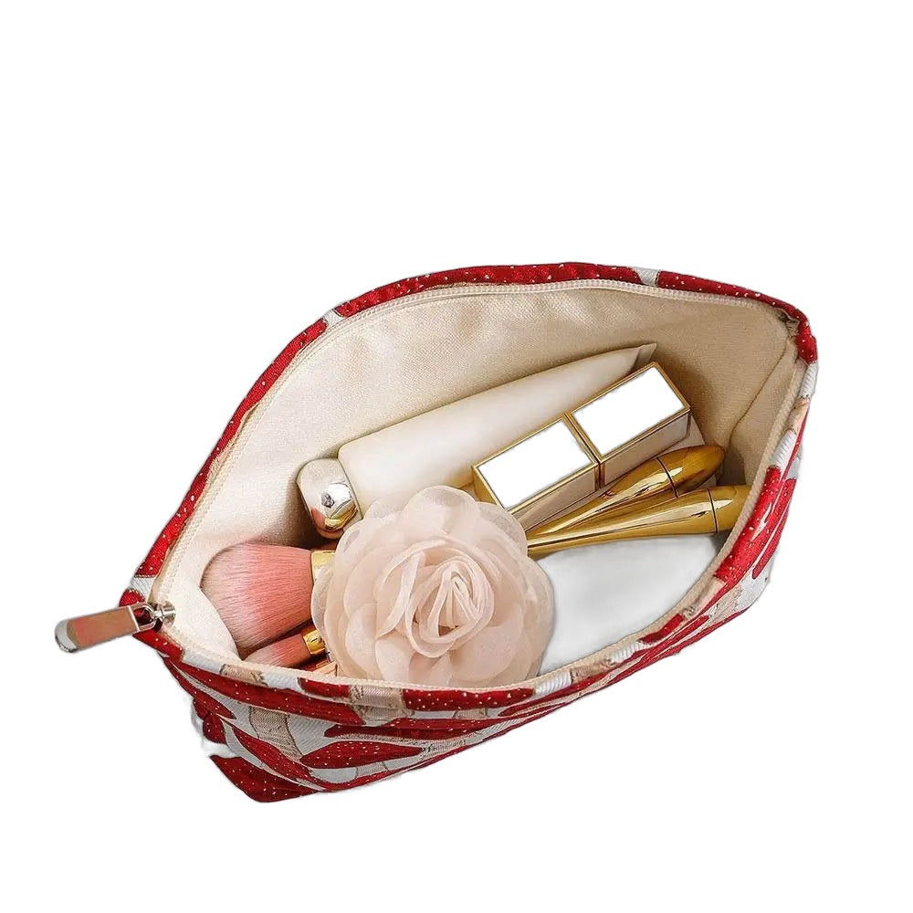 Kosmetiktasche Canvas – Pilzmotiv rot (M/L)