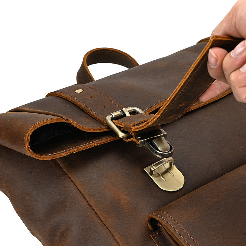 Rolltop Leder Rucksack 20L Indoro – Vintage Echtleder Backpack