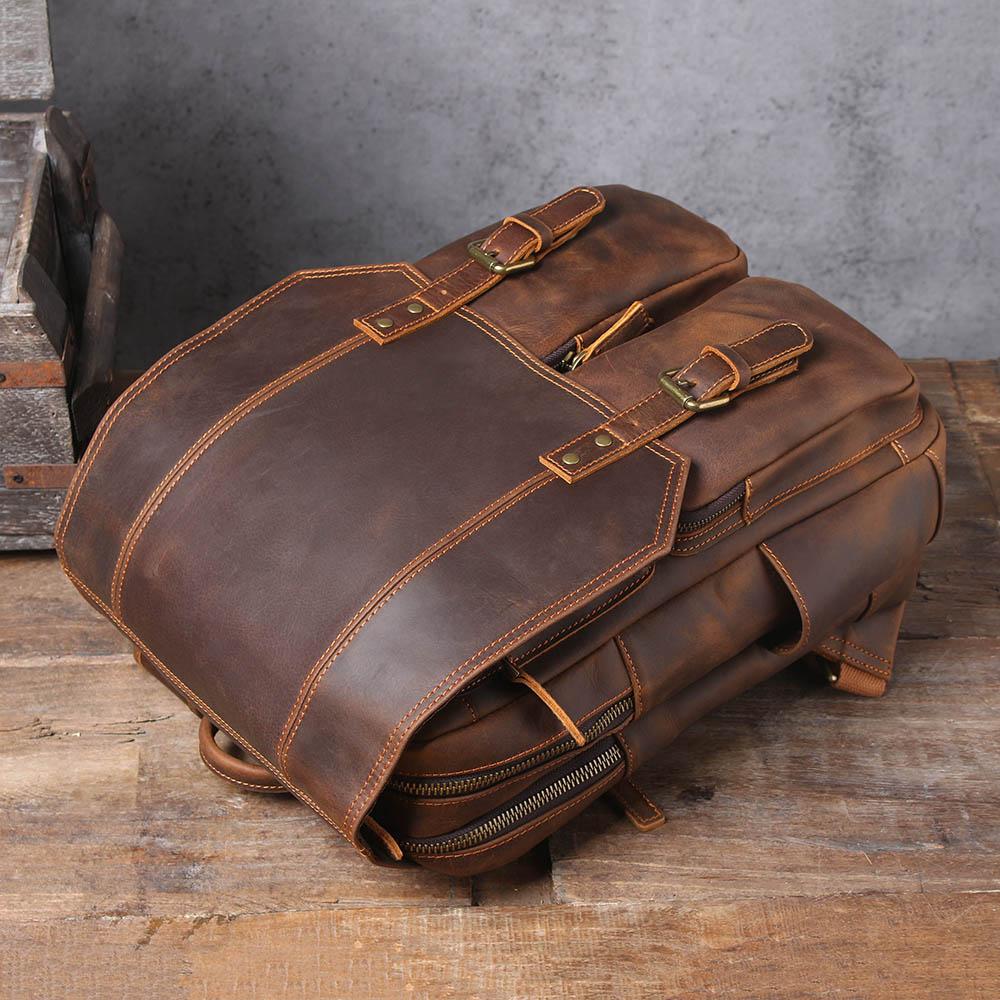 Brown Leather Rucksack BJORVIK 18L – Vintage Lederrucksack Unisex