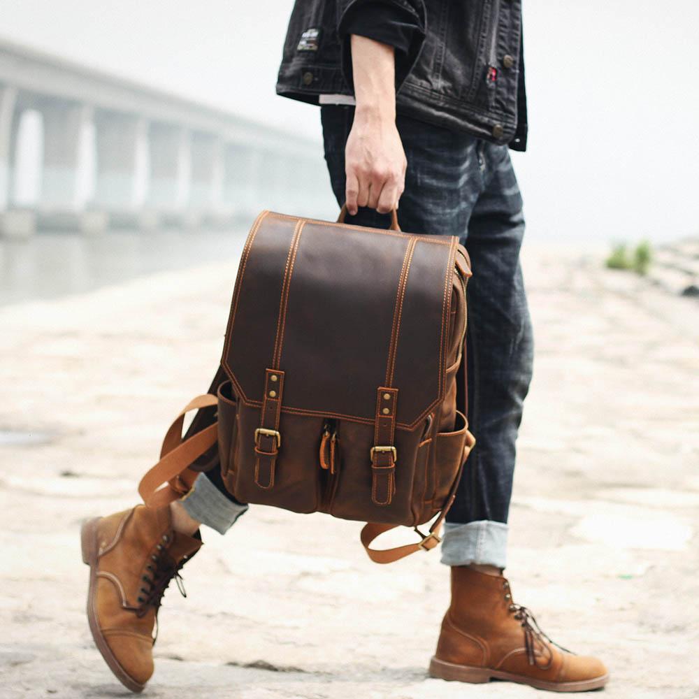 Brown Leather Rucksack BJORVIK 18L – Vintage Lederrucksack Unisex