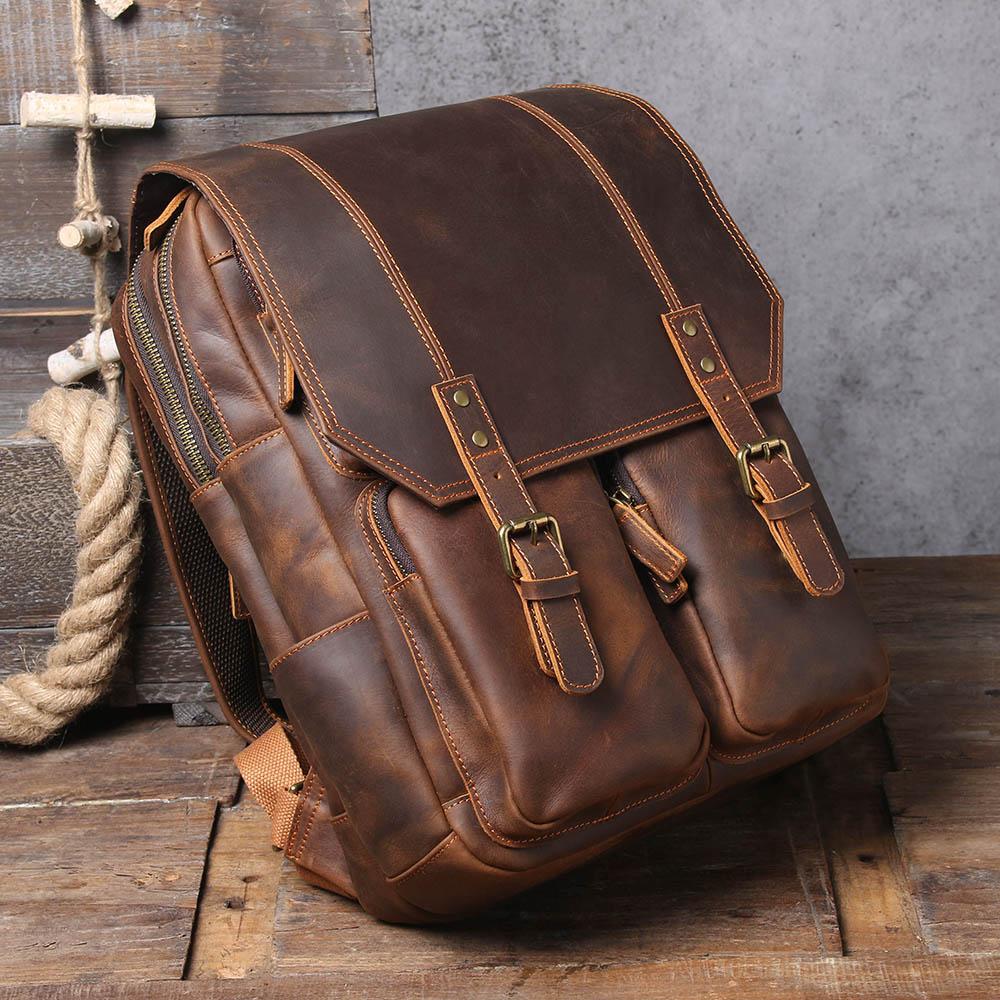 Brown Leather Rucksack BJORVIK 18L – Vintage Lederrucksack Unisex