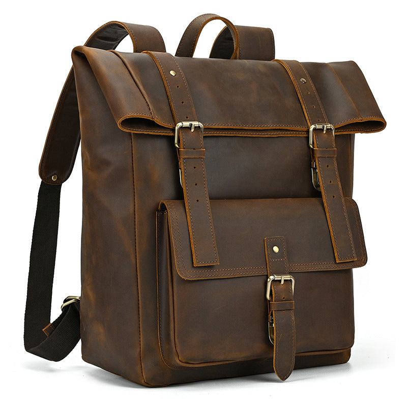 Rolltop Leder Rucksack 20L Indoro – Vintage Echtleder Backpack