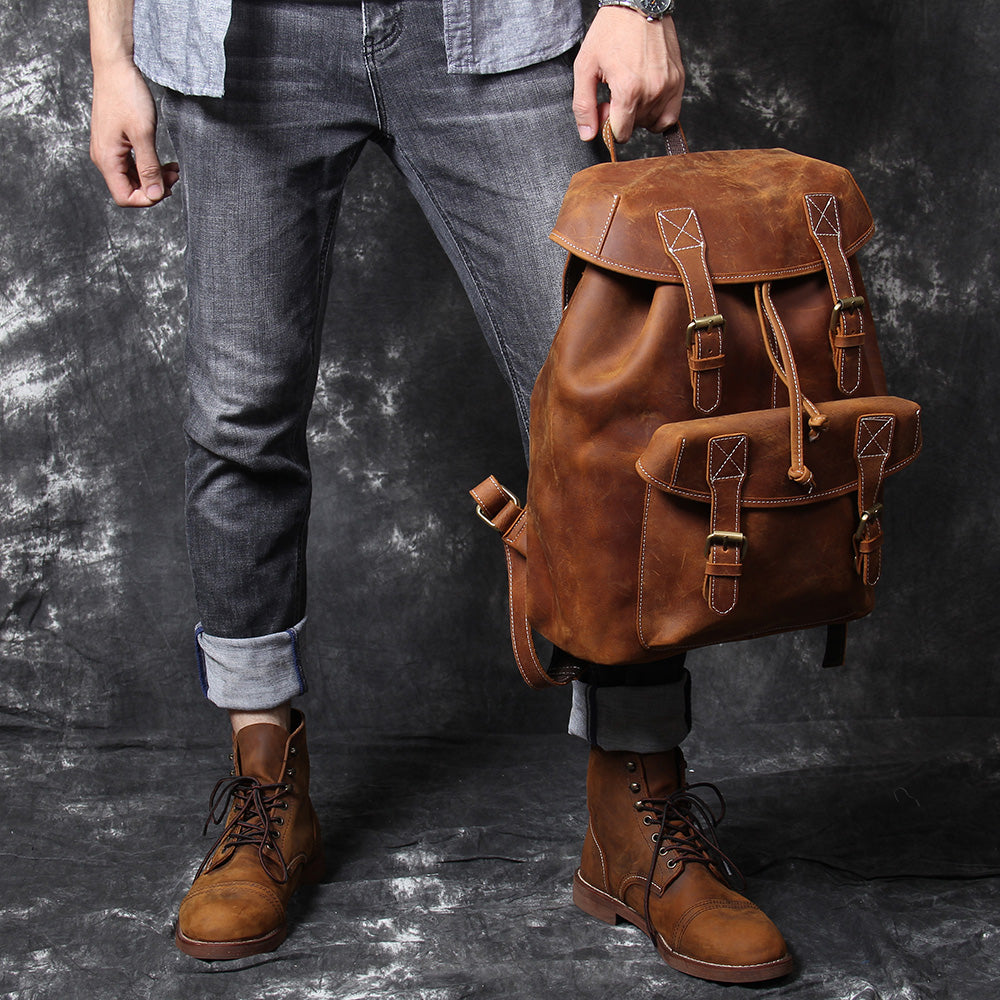 Leder Knapsack Rucksack 19L Kalvenor – Vintage Rucksack aus Leder