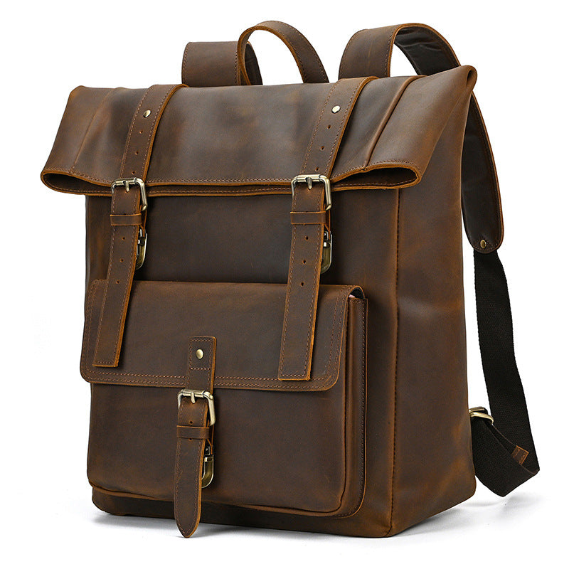 Rolltop Leder Rucksack 20L Indoro – Vintage Echtleder Backpack