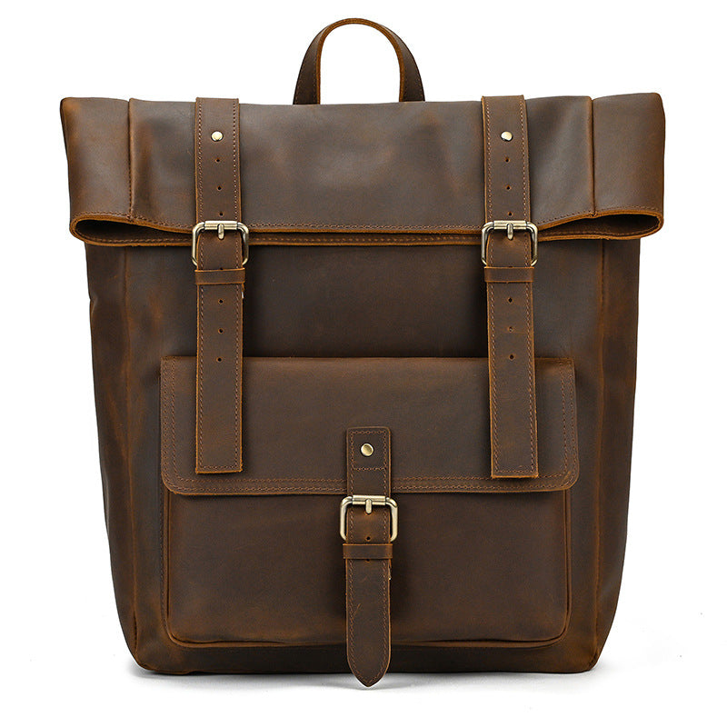 Rolltop Leder Rucksack 20L Indoro – Vintage Echtleder Backpack