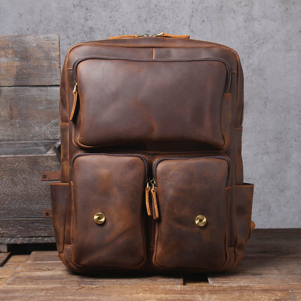 Brown Leather Rucksack BJORVIK 18L – Vintage Lederrucksack Unisex