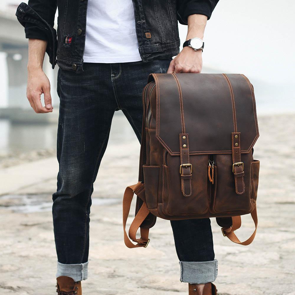 Brown Leather Rucksack BJORVIK 18L – Vintage Lederrucksack Unisex