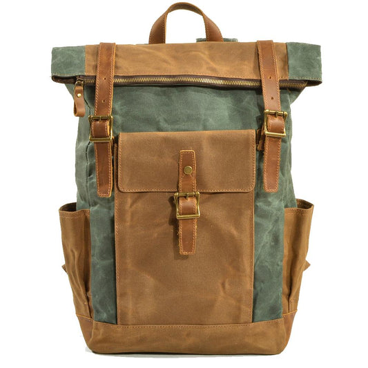 Zweifarbiger Rolltop Rucksack – Gewachstes Canvas & Leder, 22,5 L