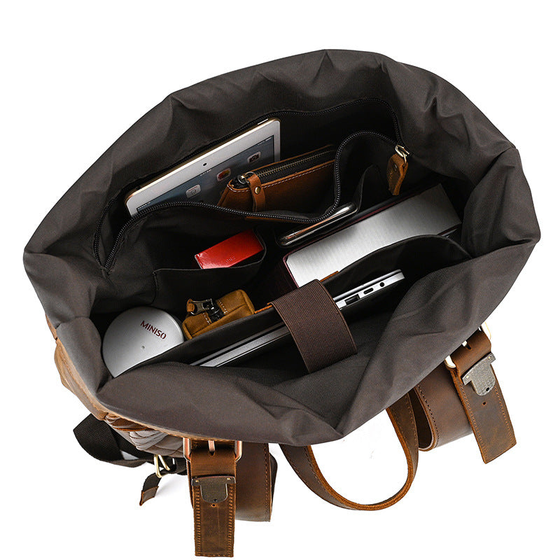Rolltop Leder Rucksack 20L Indoro – Vintage Echtleder Backpack