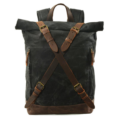 Vintage Rolltop Rucksack – Gewachstes Canvas & Lederdetails 20L