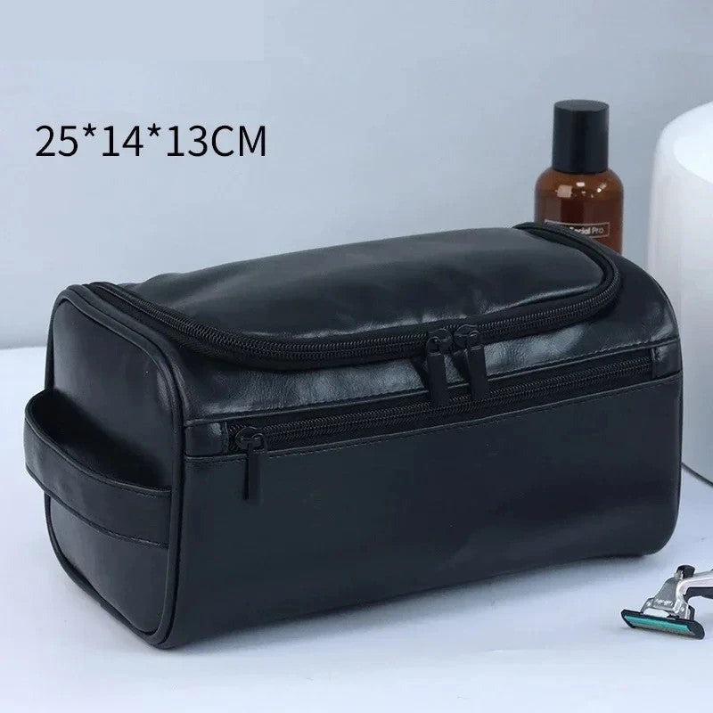 Kulturtasche Leder mit Haken – Hängend f – Schwarz