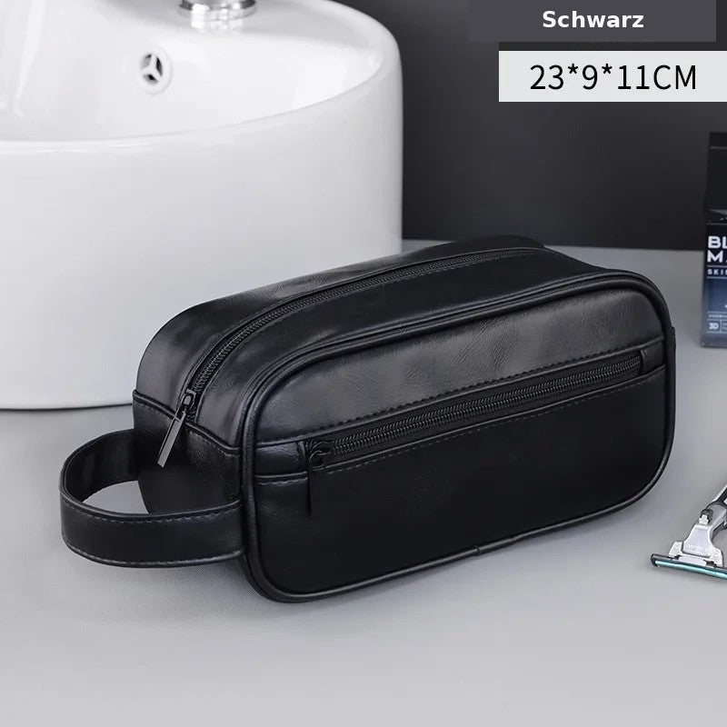 Kulturtasche Leder Herren – groß & handl – Schwarz