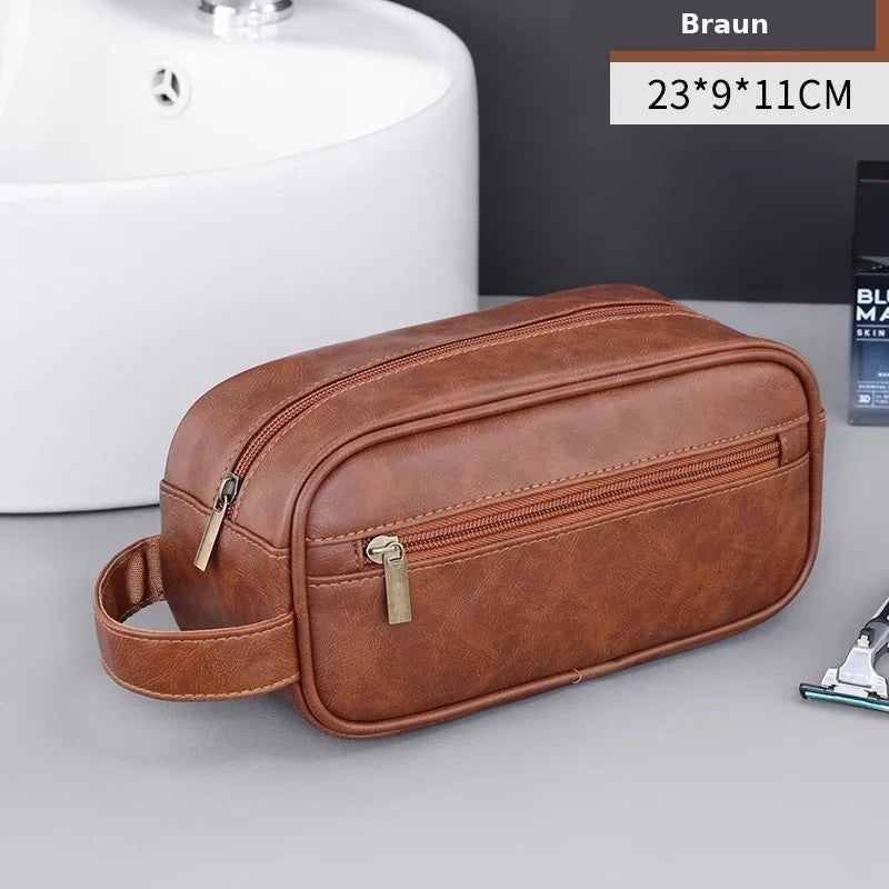 Kulturtasche Leder Herren – groß & handl – Hellbraun