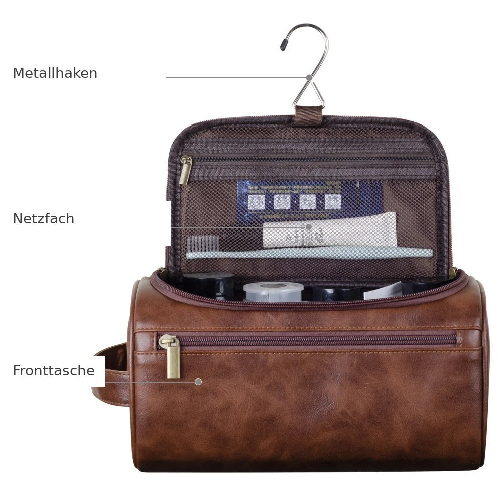 Kulturtasche Leder zum Aufhängen – groß & praktisch