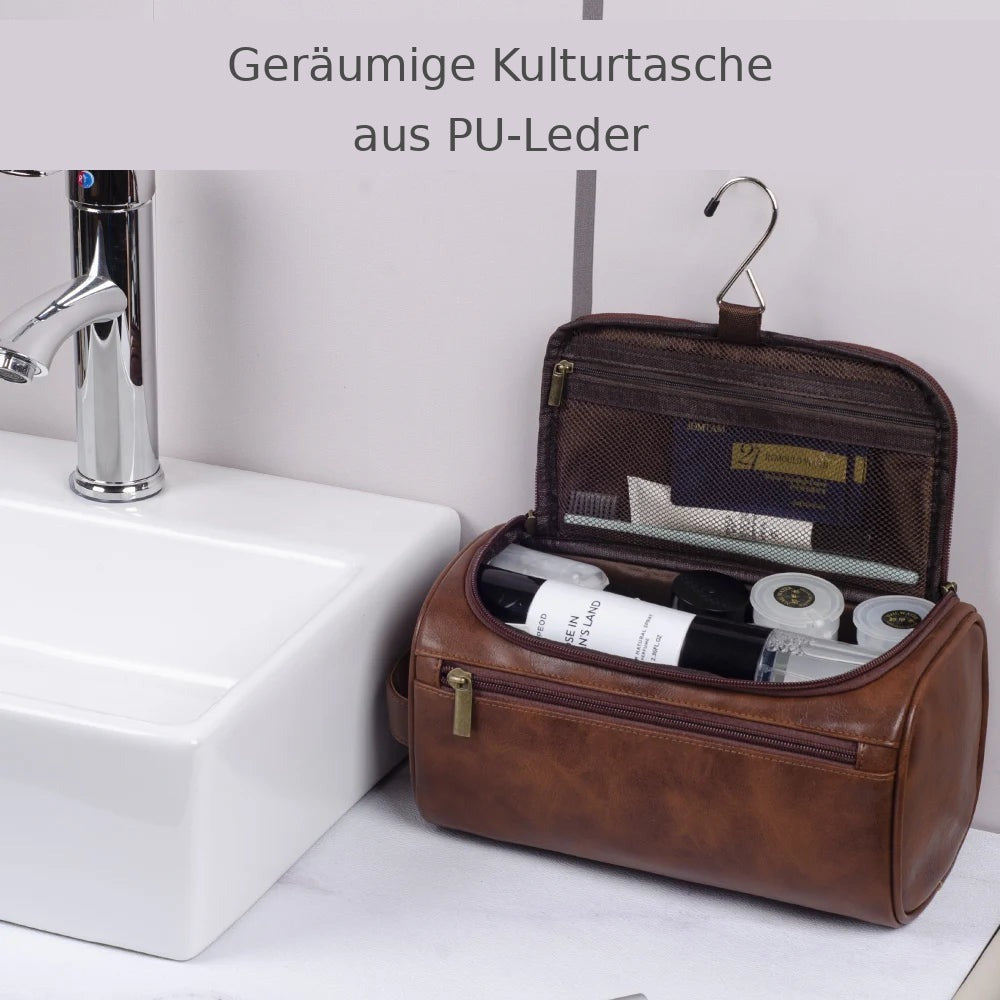 Kulturtasche Leder zum Aufhängen – groß & praktisch