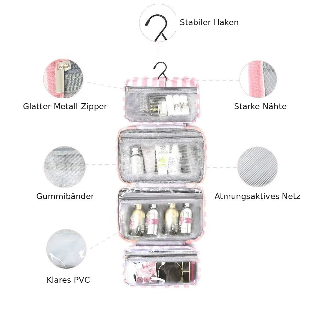 Kulturtasche zum Aufhängen – 4 Fächer mit Haken