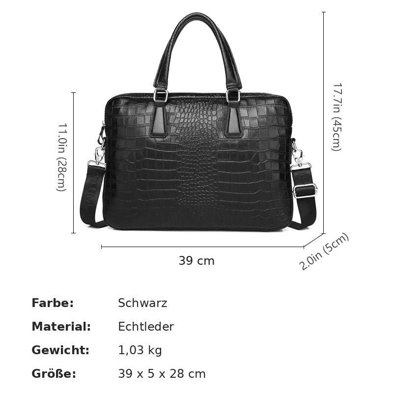Aktentasche Leder Krokodilprägung 15,6 Zoll Laptop