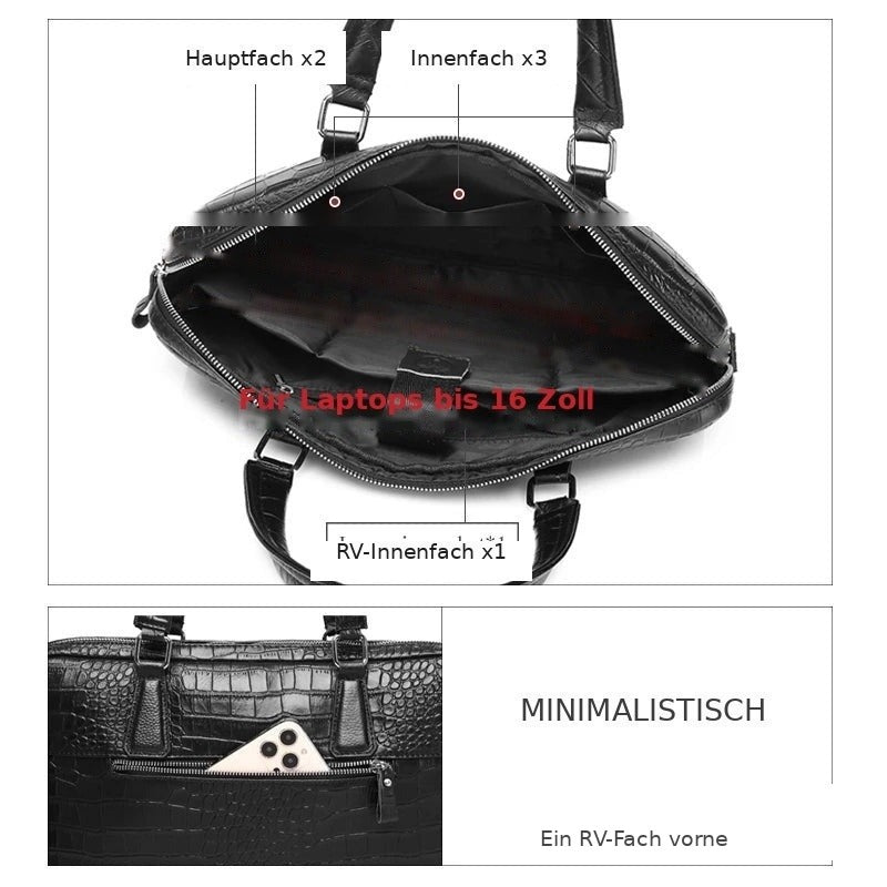 Aktentasche Leder Krokodilprägung 15,6 Zoll Laptop