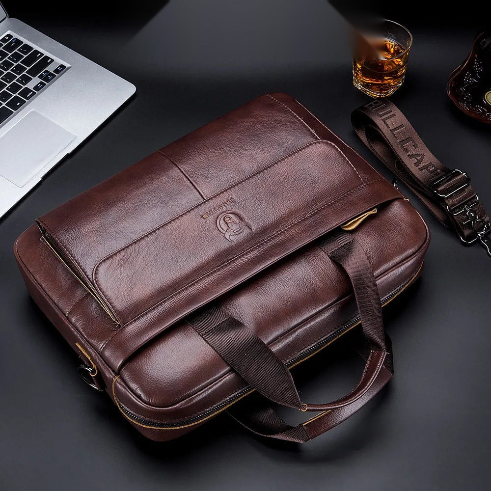 BULLCAPTAIN Aktentasche Leder – Laptop 14 Zoll Business