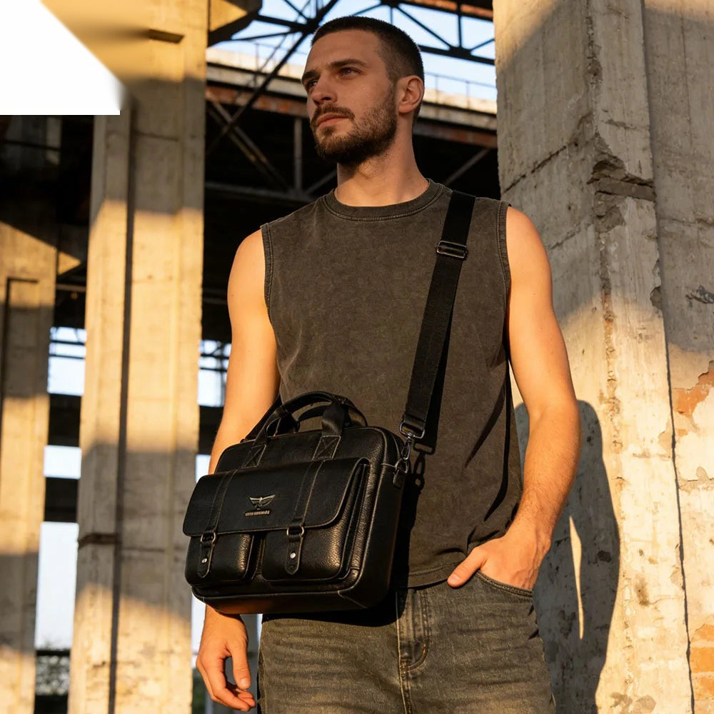 Aktentasche Leder Herren – 15,7 Zoll Laptop & Umhängetasche