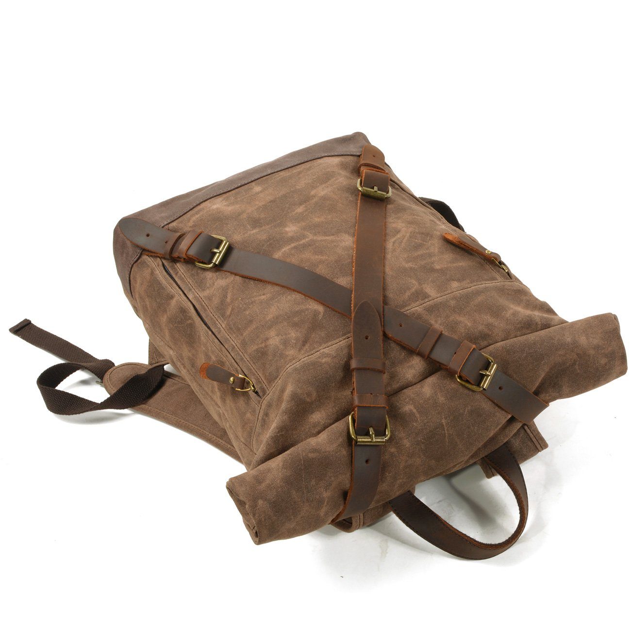 Vintage Rolltop Rucksack – Gewachstes Canvas & Lederdetails 20L