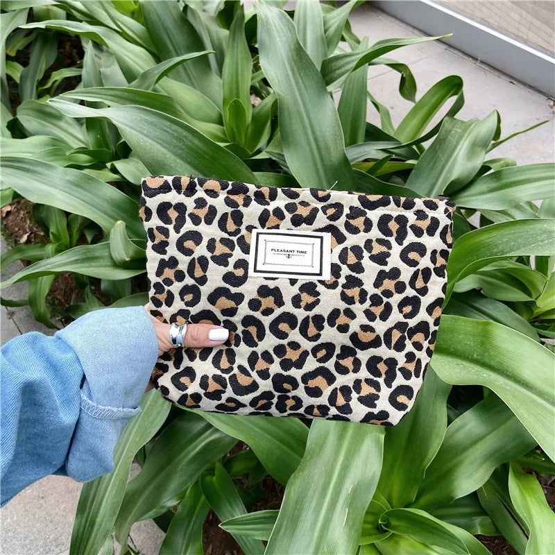 Kulturtasche Damen Leopard Canvas – Wass – Braun
