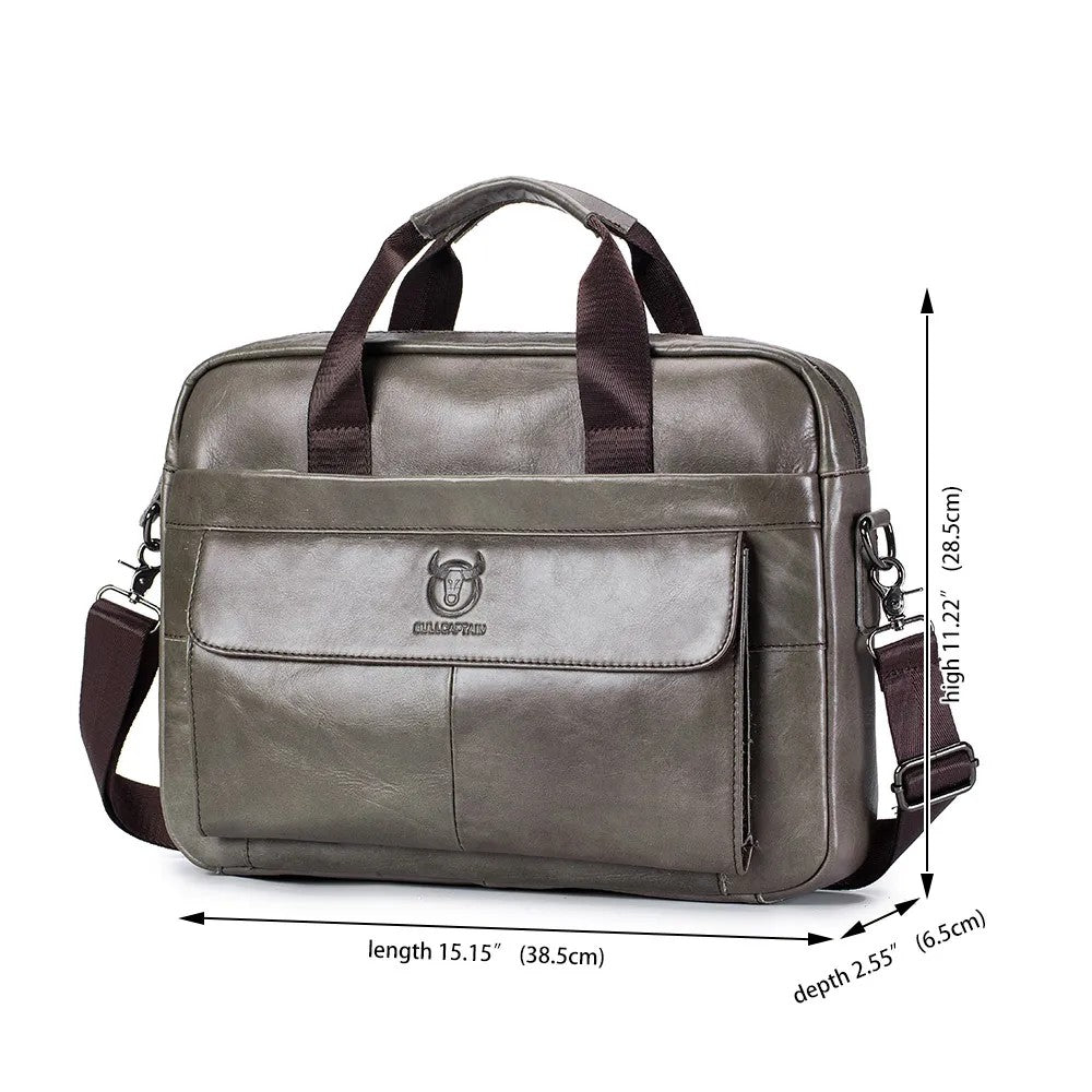 BULLCAPTAIN Aktentasche Leder – Laptop 1 – Grau