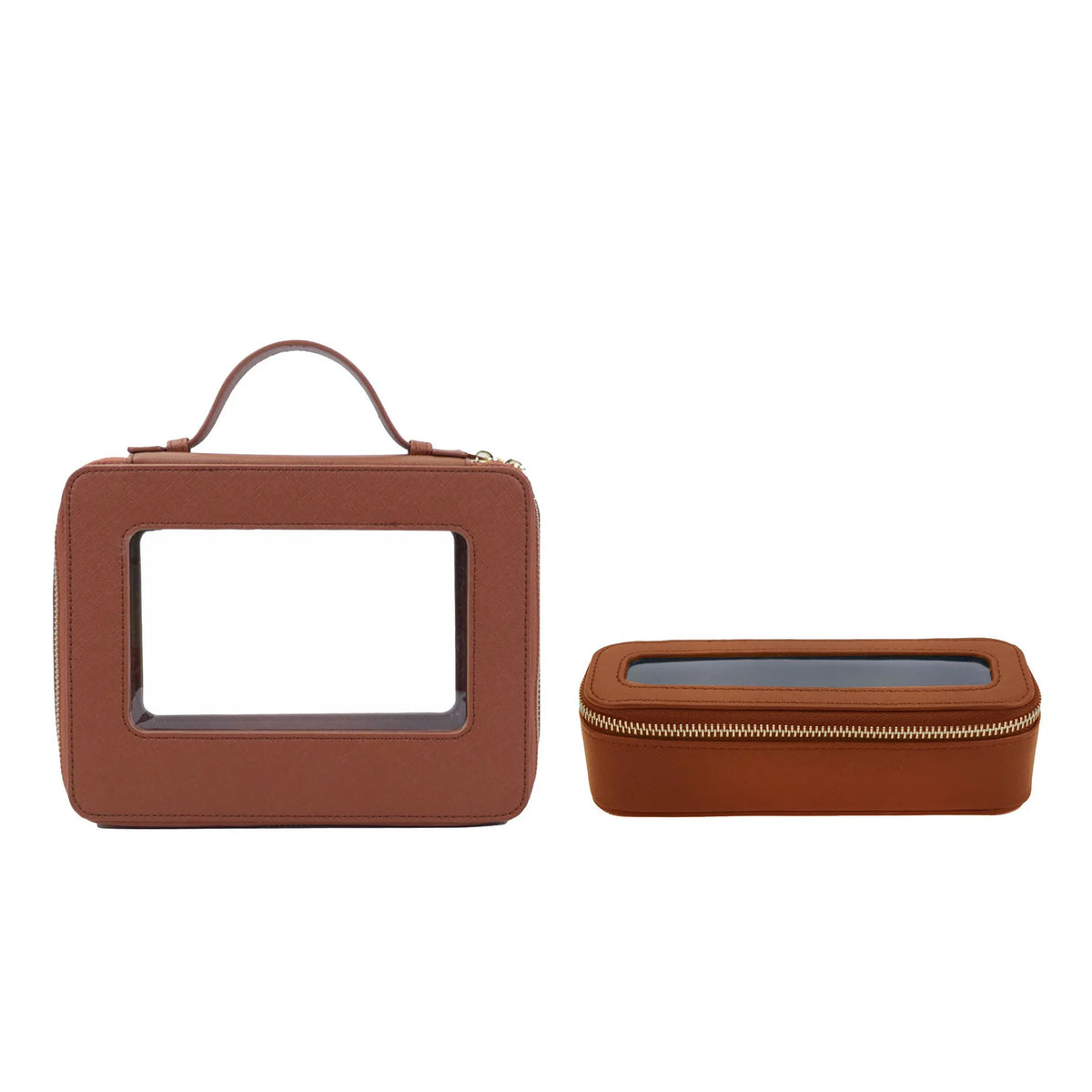 Kulturtasche Set Echtleder – Saffiano-Pr – Braun