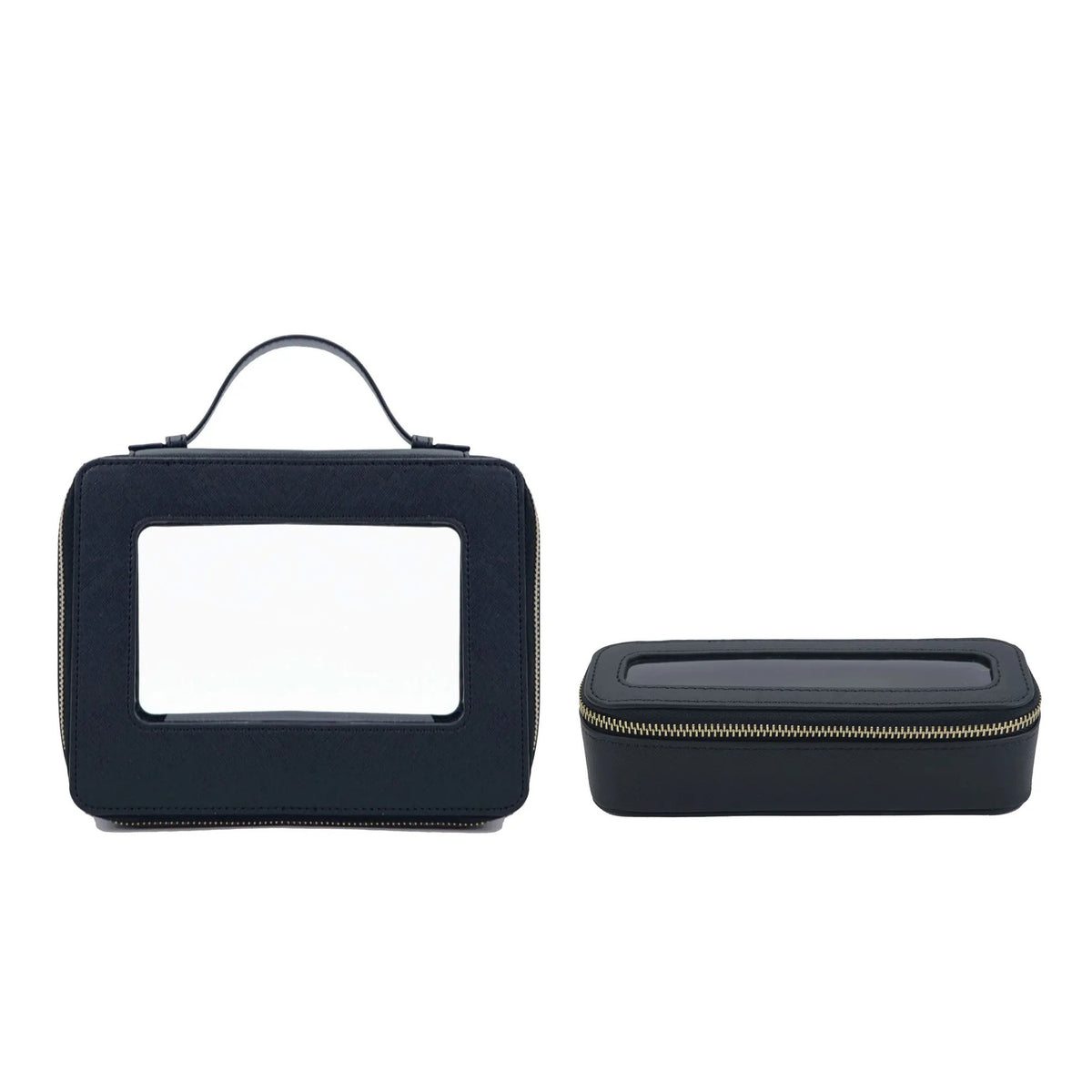 Kulturtasche Set Echtleder – Saffiano-Pr – Schwarz