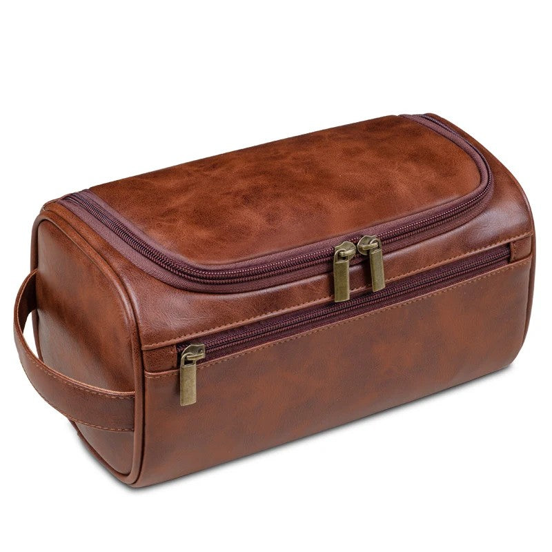 Kulturtasche Leder zum Aufhängen – groß  – Braun