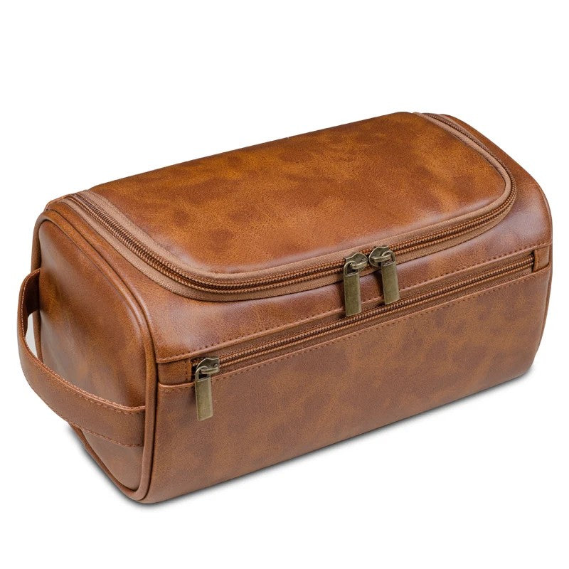 Kulturtasche Leder zum Aufhängen – groß  – Hellbraun