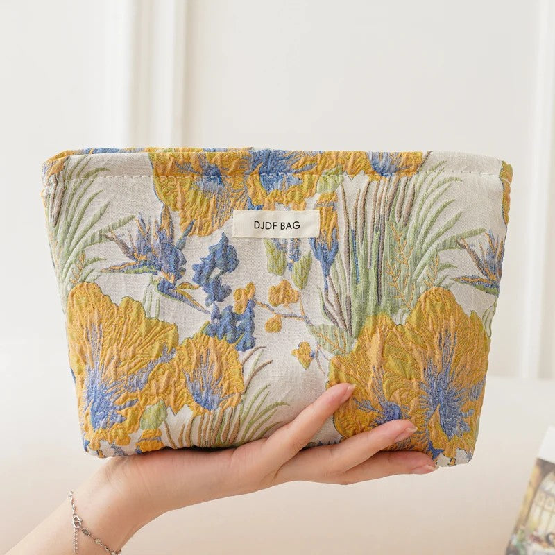 Kosmetiktasche Canvas – Blumenmuster bla – Gelb