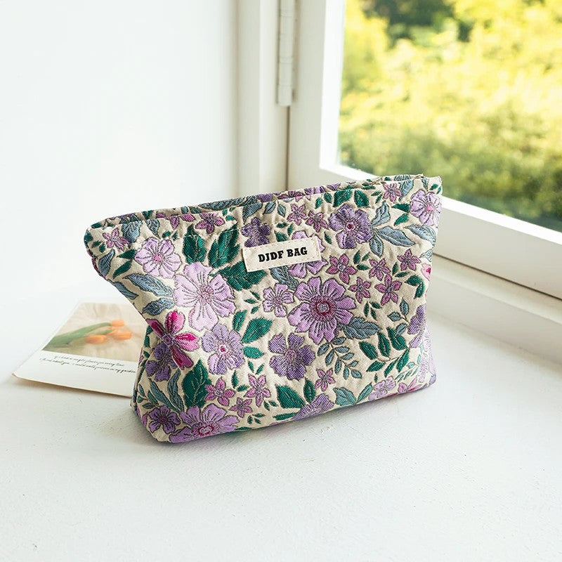 Kosmetiktasche Canvas – Blumenmuster bla – Lila