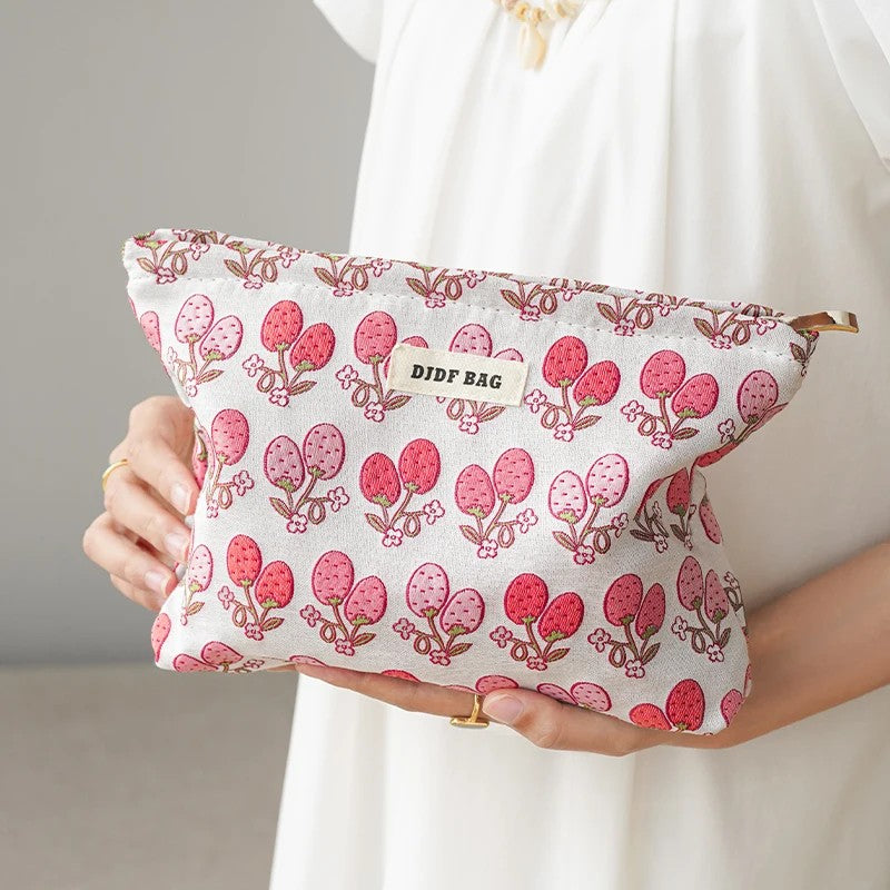 Kosmetiktasche Canvas – Blumenmuster bla – Rosa