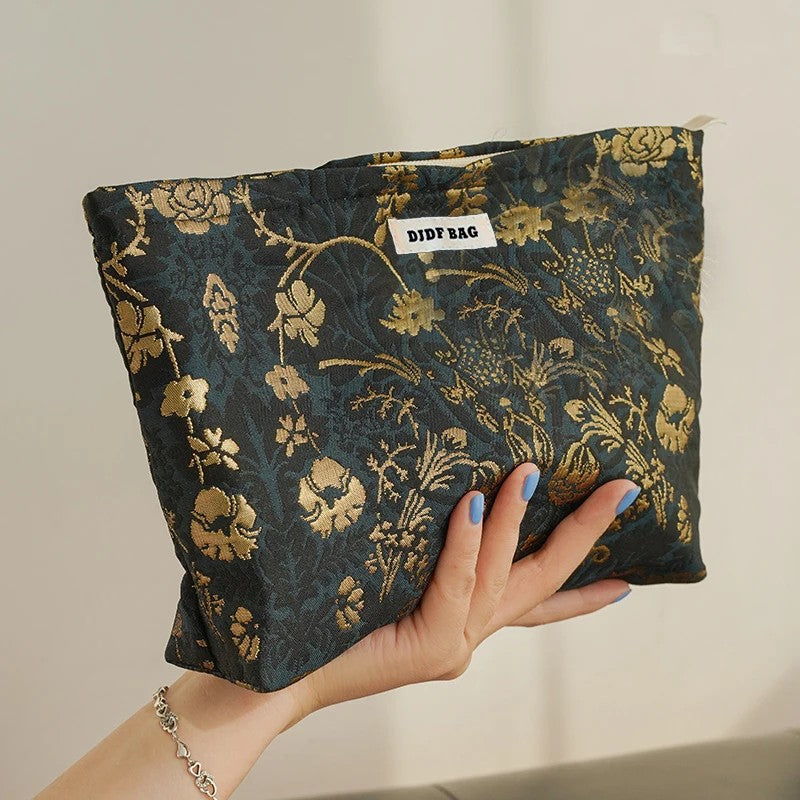 Kosmetiktasche Canvas – Blumenmuster bla – Schwarz