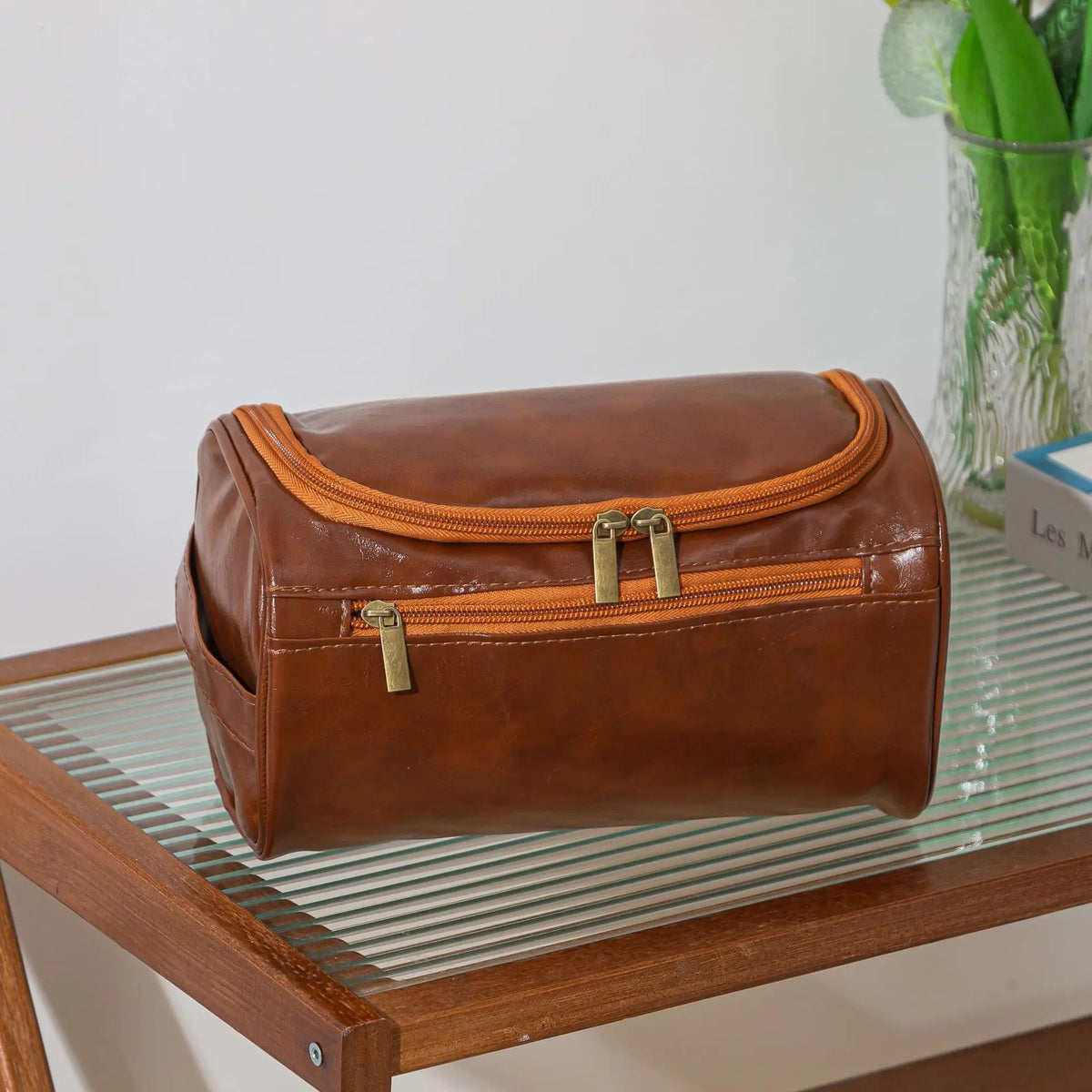 Kulturtasche Leder zum Aufhängen – groß  – Braun