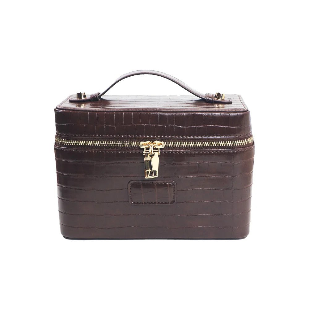 Kulturtasche zum Aufhängen – Krokodilprä – Dunkelbraun