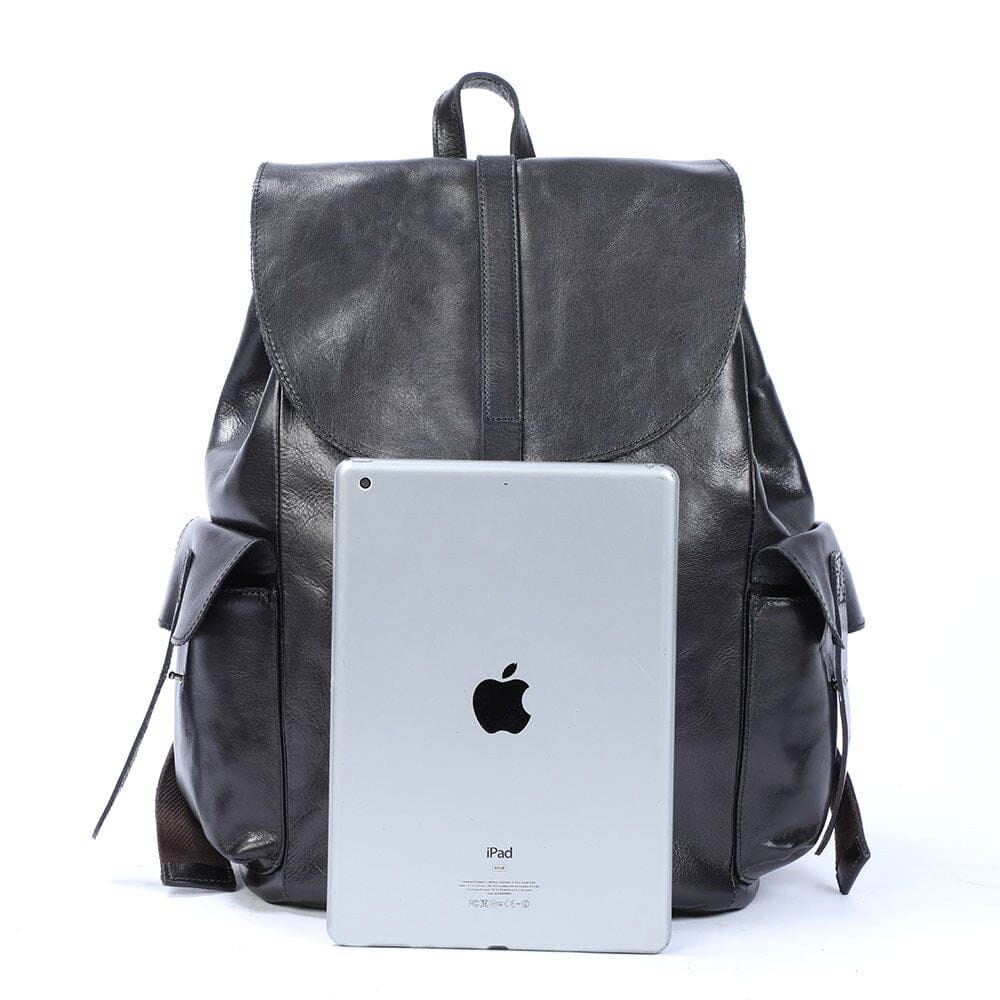 Kleiner schwarzer Leder Rucksack 12L Velaro – Vintage Daypack