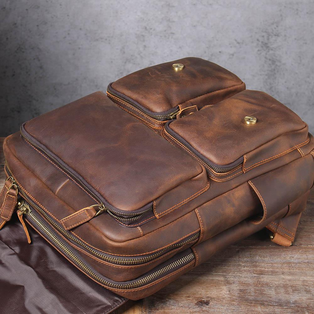 Brown Leather Rucksack BJORVIK 18L – Vintage Lederrucksack Unisex