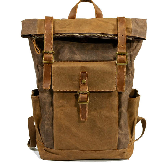 Zweifarbiger Rolltop Rucksack – Gewachstes Canvas & Leder, 22,5 L