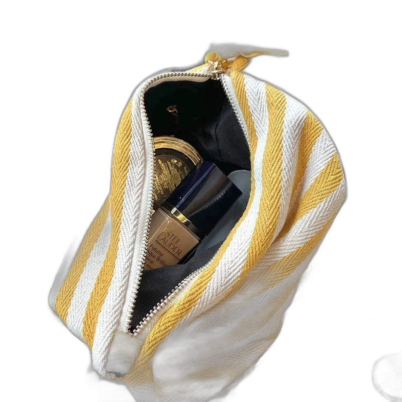 Kulturtasche mit Streifen & Quaste – Canvas Kosmetiktasche