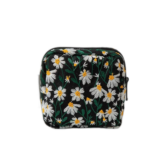 Kulturtasche mit Blumenstickerei – Canvas & Reißverschluss