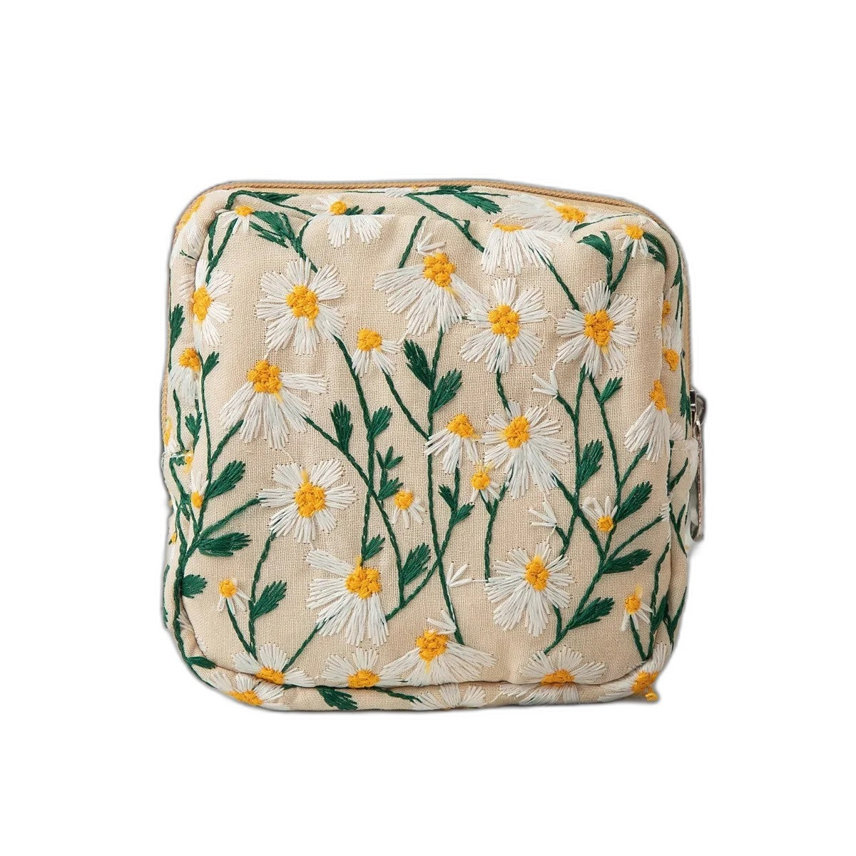 Kulturtasche mit Blumenstickerei – Canvas & Reißverschluss